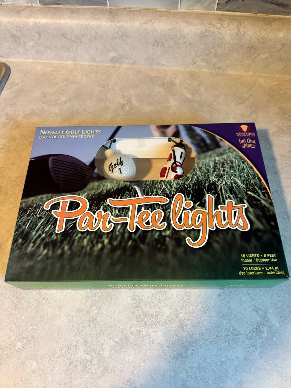 Par-Tee Novelty String Lights 8 Feet 10 Lights Indoor Outdoor Golf Theme